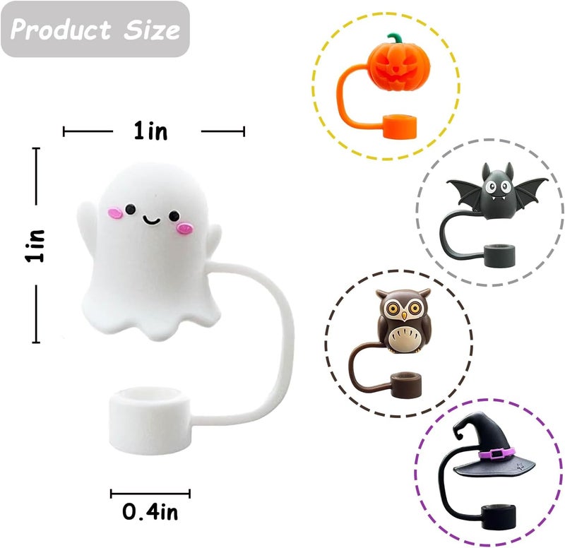 vikgle 5 Pcs 0.4in Straw Cover for Stanley Cup, Silicone Straw Topper Set for 30&40oz Stanley Tumble, Fit for 10mm/0.4in Straws (Halloween) - Image 3